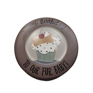 Happy Birthday to Our Fur Baby Wooden Collector Plate - Dog Bone Puppy Cupcake